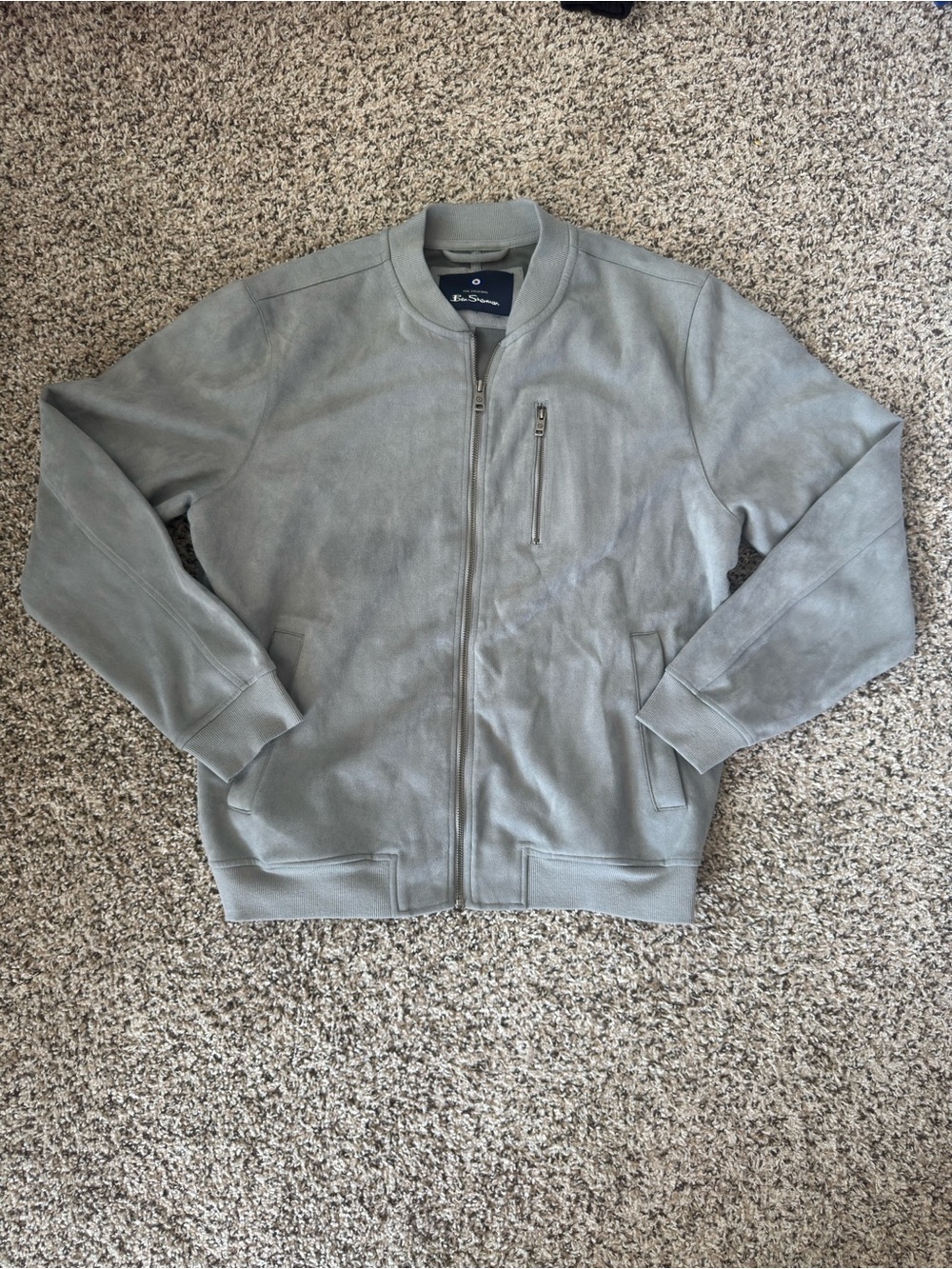 Ben Sherman Light Gray Suede Bomber Jacket - Picture 3 of 6
